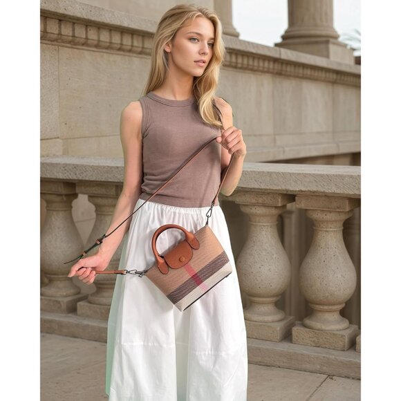 Women's Leather Canvas Shoulder Bag Top Handle Crossbody Purse Tote - Picture 4 of 9